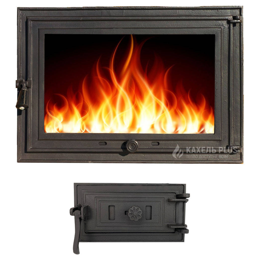 

Дверцы печные со стеклом раздельные "Adam" 650x450 мм + поддувало Чугунная дверка для печи барбекю