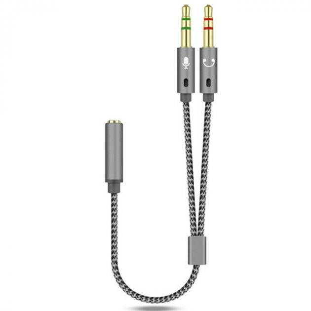 

Переходник сплиттер для наушников с микрофоном, гарнитуры Alitek Premium Metal, Серый
