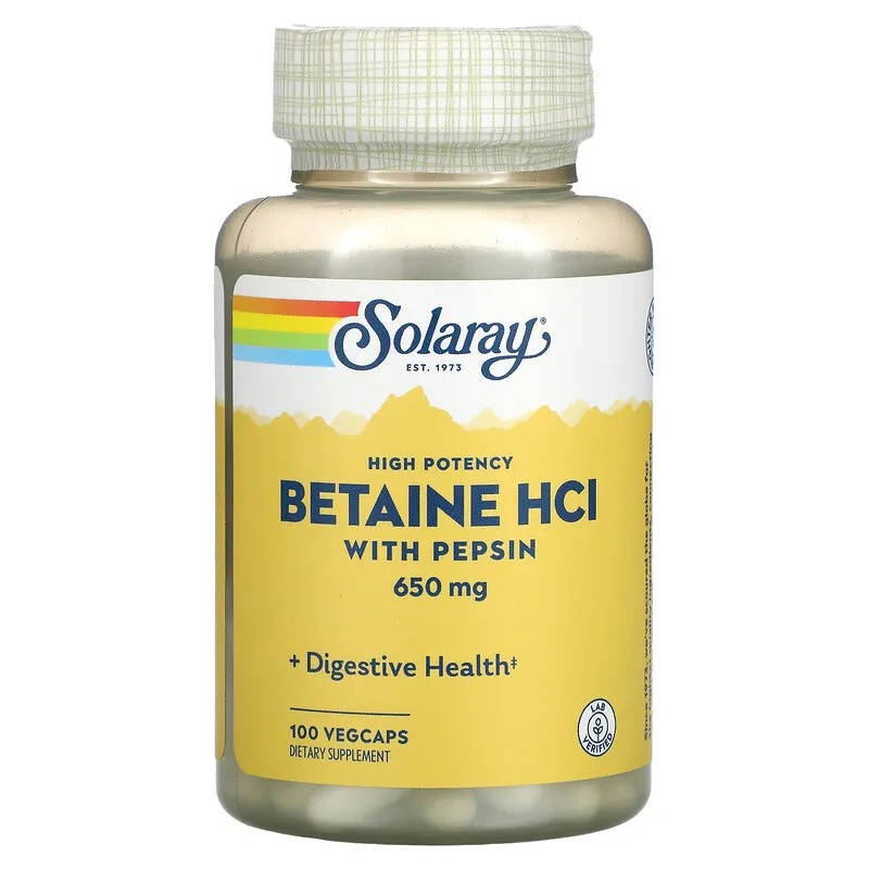 

Бетаин HCl + пепсин (HCL with Pepsin) 650 мг 100 капсул