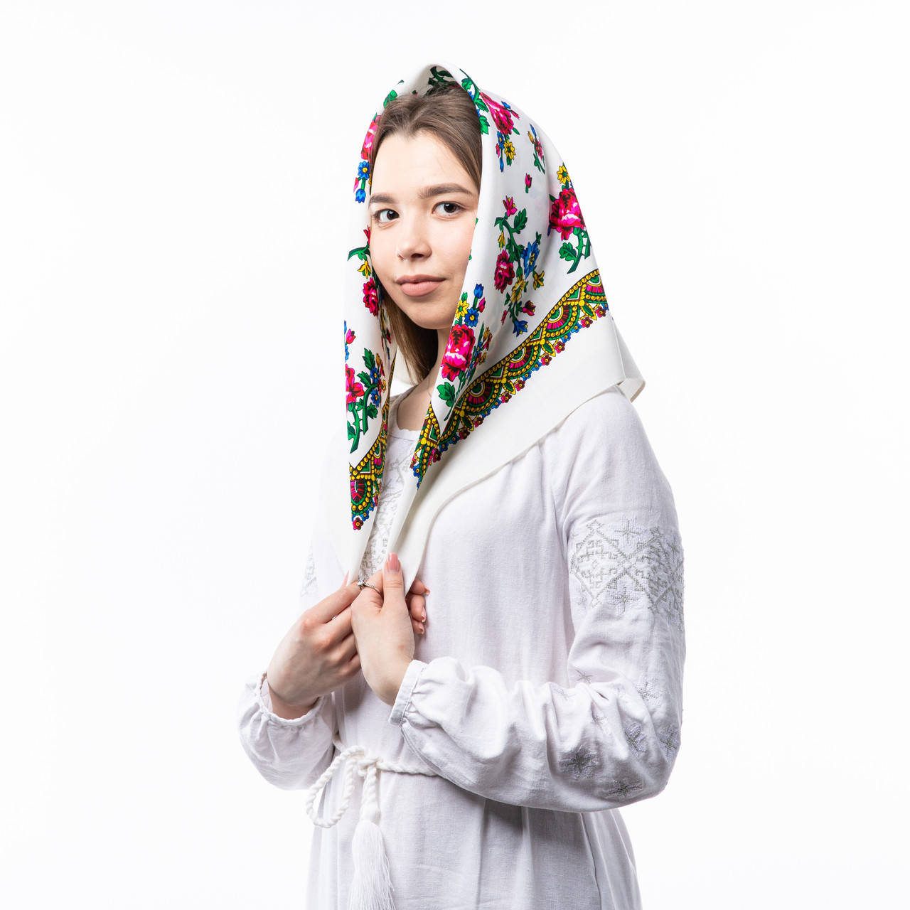 

Японська вовняна хустка 75х75см Біла