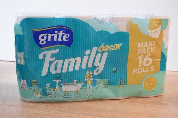 

Туалетная бумага Grite Family Decor 150 отрывов 3 слоя, 16 рулонов, Белый