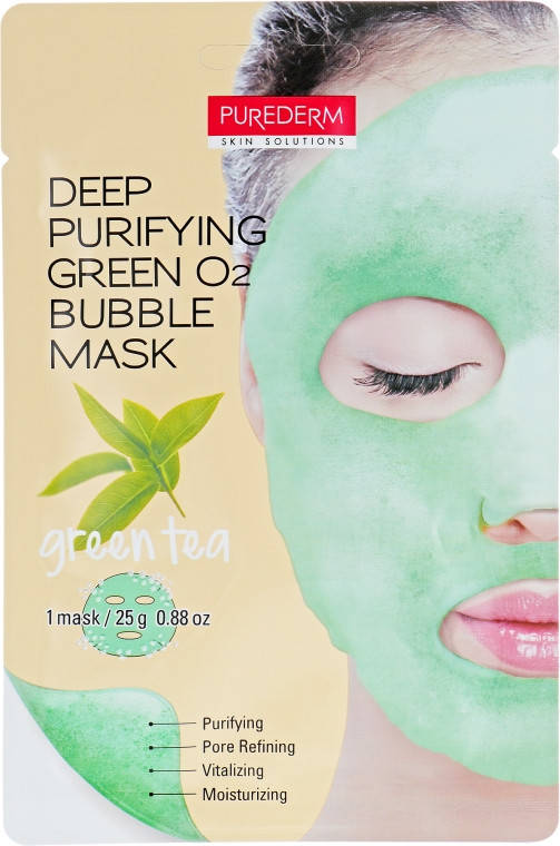 

Очищающая пенящаяся маска "Зеленый чай" Purederm Deep Purifying Green O2 Bubble Mask Green Tea