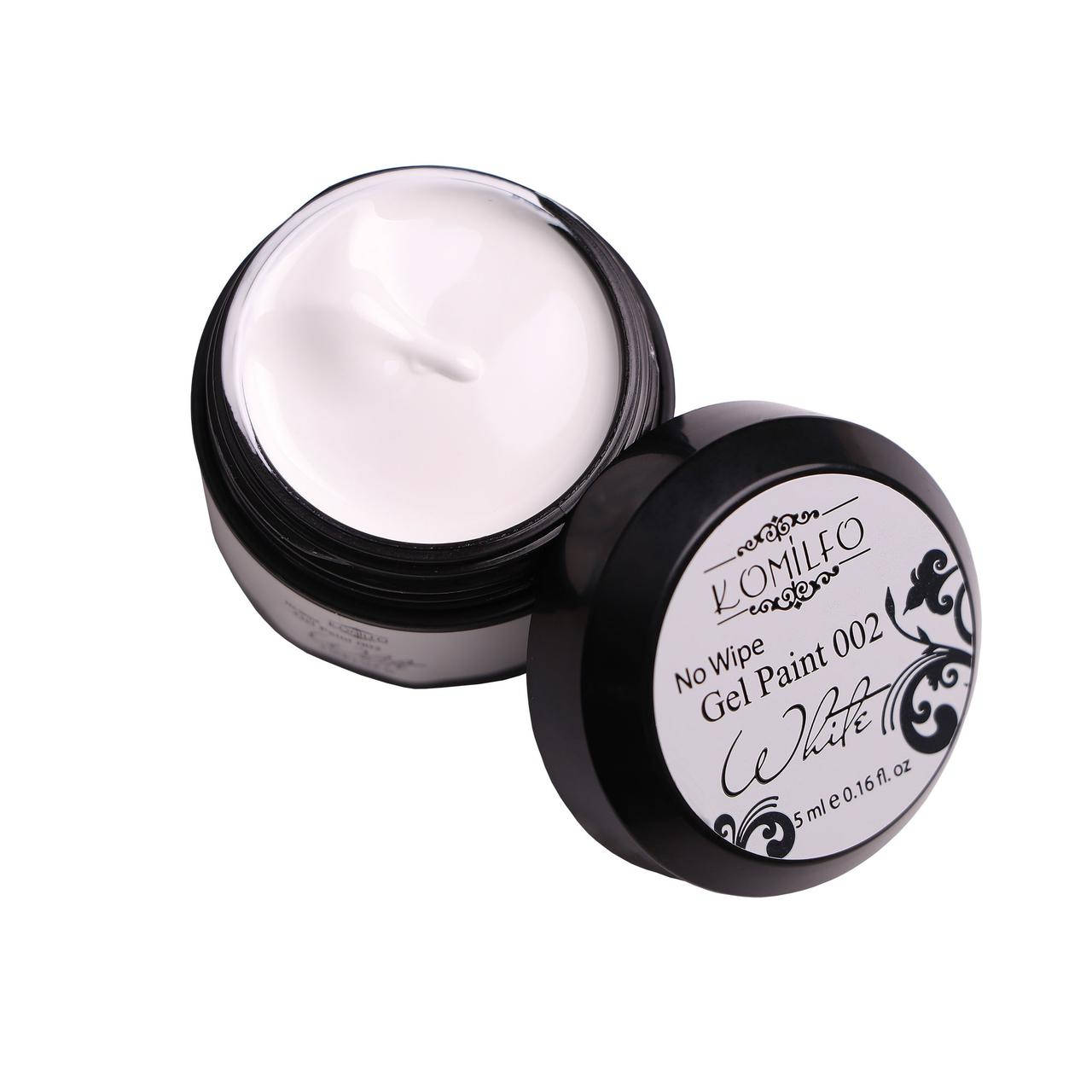 

Гель-краска БЕЗ липкого слоя Komilfo No Wipe Gel Paint White 002 (белая), 5 мл, Белый