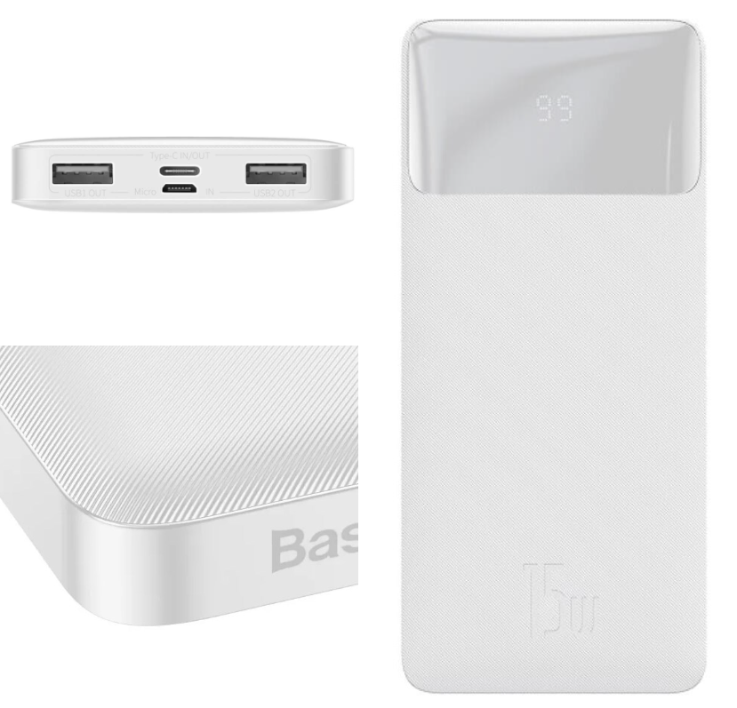 

Power Bank Baseus 10000mAh с быстрой зарядкой Bipow Digital Display White