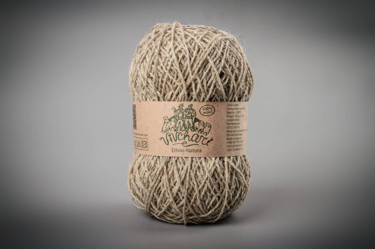 

Пряжа шерстяная Vivchari Ethno-Natura 250, Color No.208 натуральный беж, Желтый