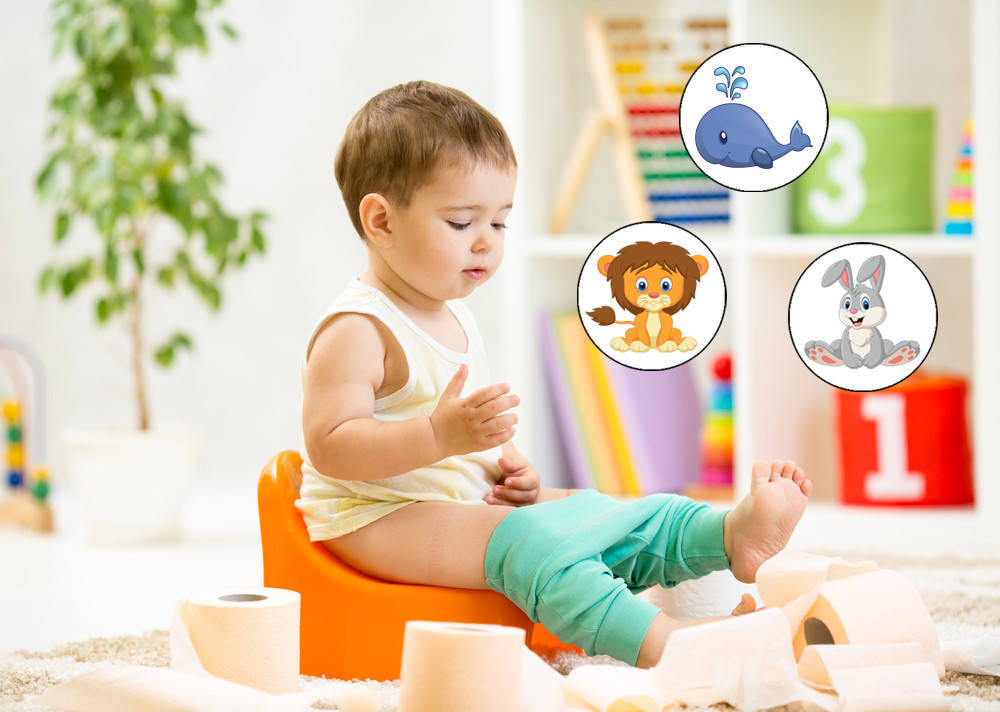 

Многоразовая наклейка обучающая в горшок Pampersoff, 3шт Кит + Зайчик + Лев, Черный