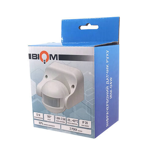 

Инфракрасный датчик движения BIOM IRM-04W max 1200Вт 180°, настенный, белый