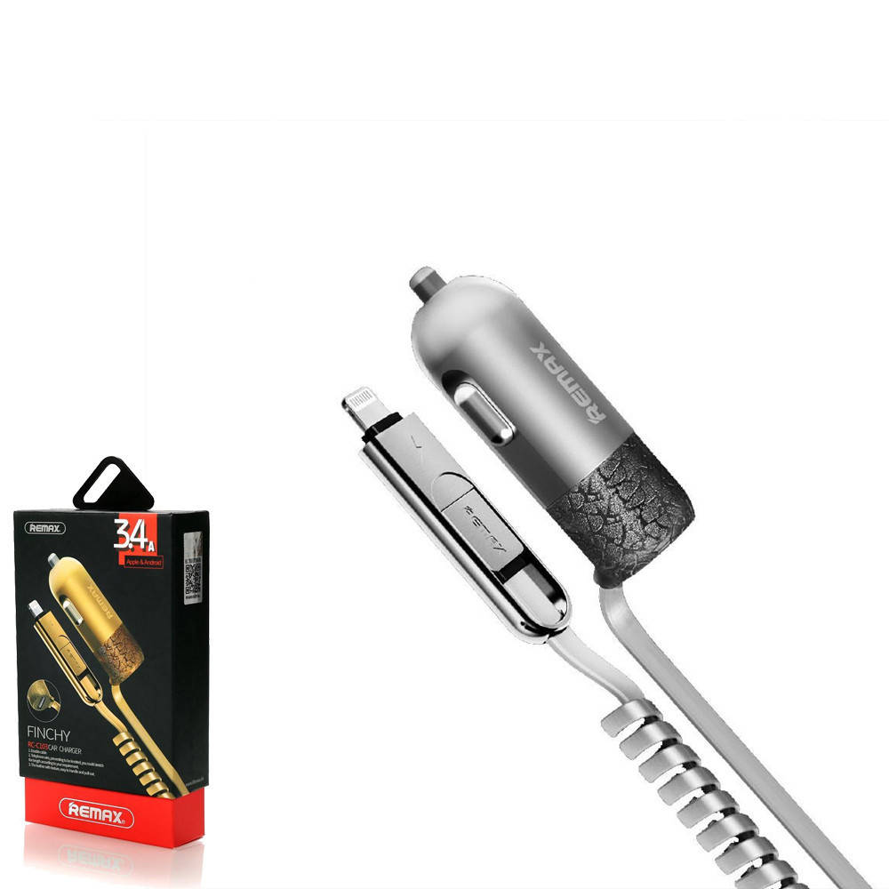 

Автомобильное зарядное Remax Finchy 3.4A 2 in 1 Cable RCC103 Silver