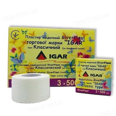 

Пластырь медицинский IGAR RiverPlast Классический (хлопок) 3 х 500, шт