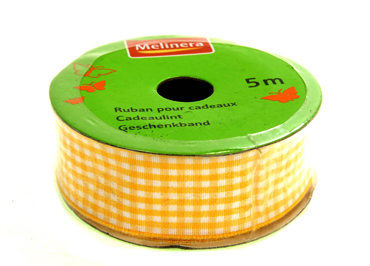 

Лента текстильная в клетку Melinera, 2,5 см х 5 м, желтая, Желтый