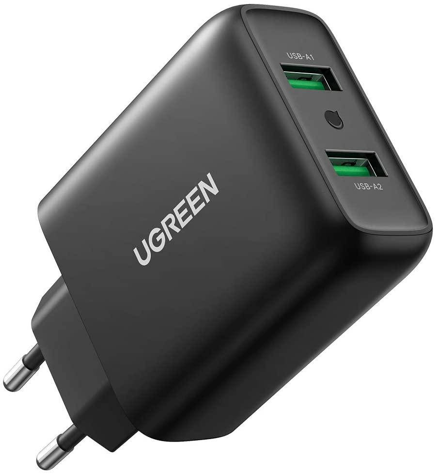 

Зарядное устройство Ugreen Qualcomm Quick Charge 3.0 36W Dual USB (CD161), Черный