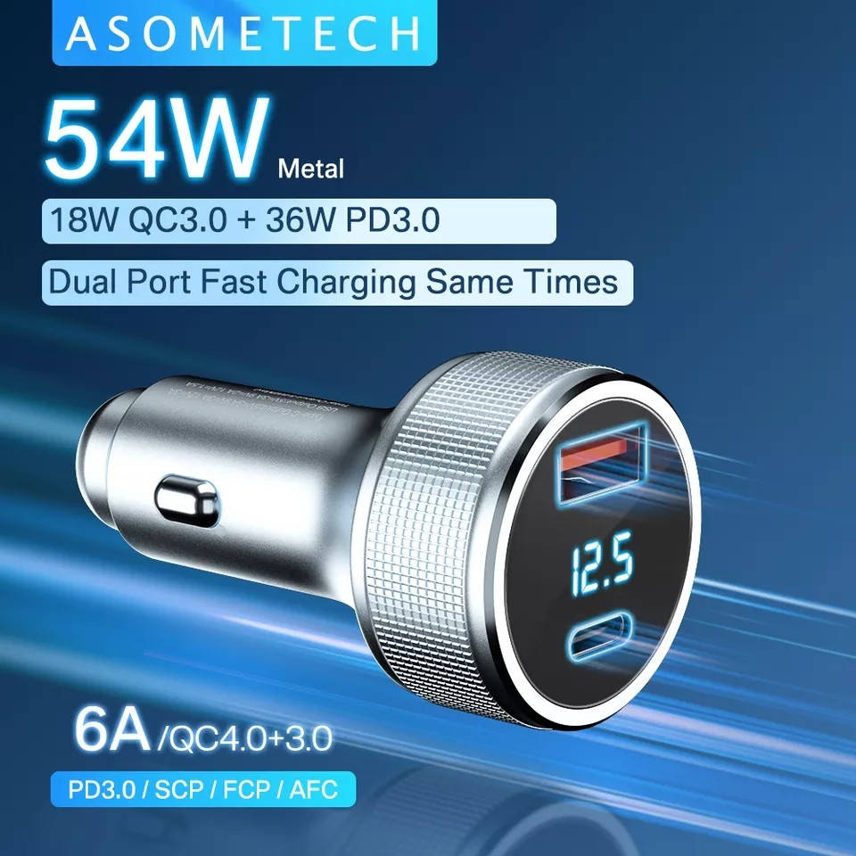 

Автомобильная зарядка в прикуриватель USB TYPE-C с вольтметром, быстрая