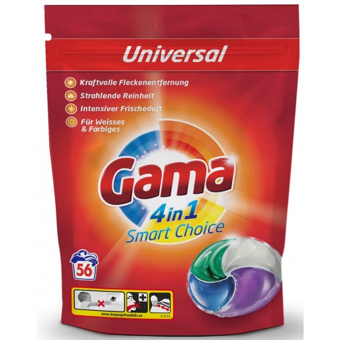

Капсулы для стирки белья Gama 4в1 универсальные 56 шт