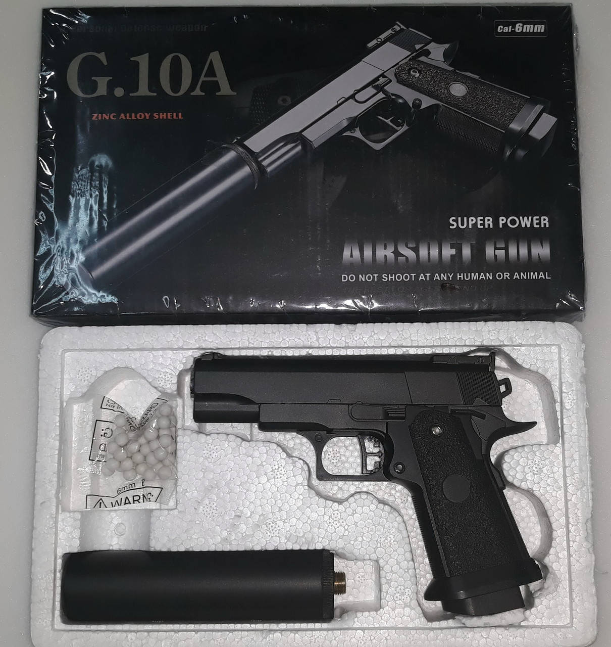 

Детский игрушечный пистолет металлический G.10A с глушителем, Черный