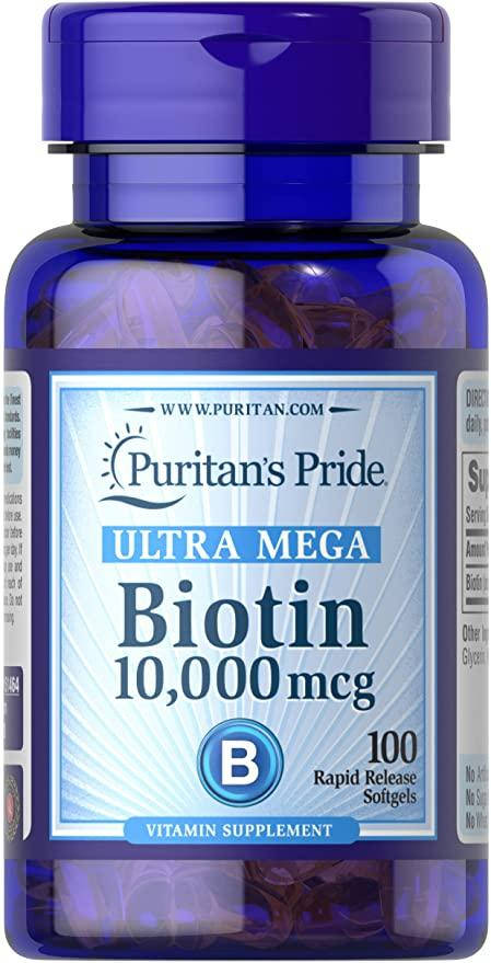 

Puritans Pride, Biotin 10000 мкг (100 капс.), биотин для волос