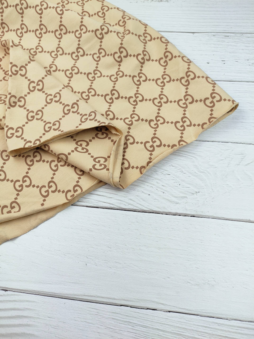 

Футер двунитка "Гуччи на бежевом" - 180см., двойное крашение, Бежевый