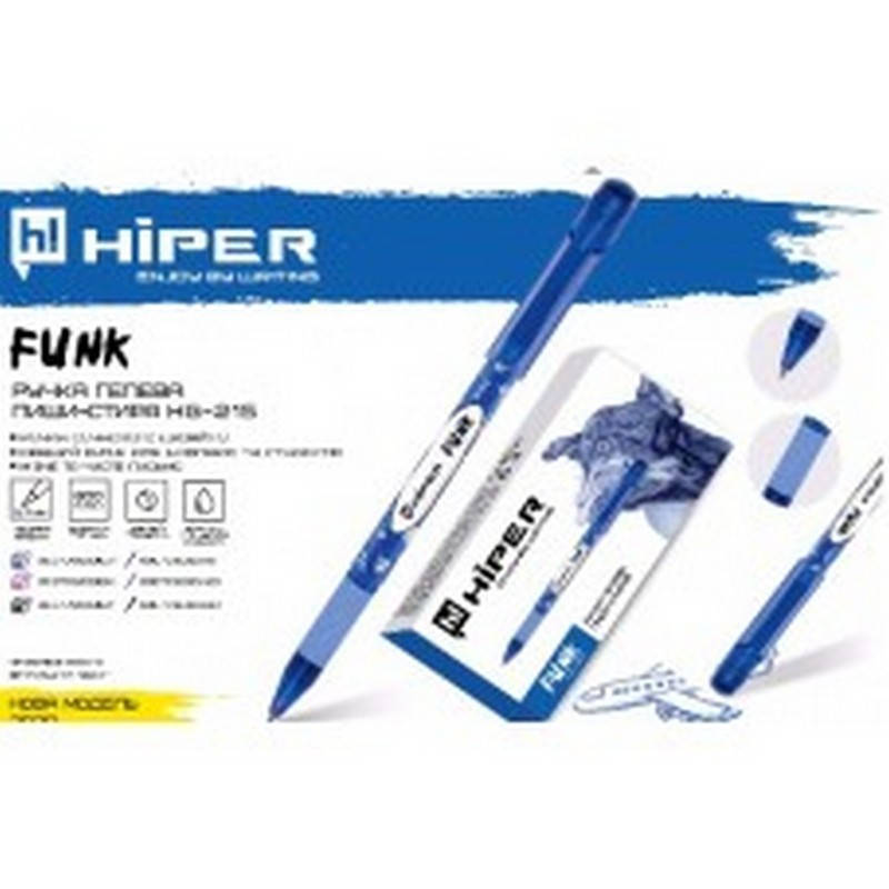 

Ручка гелева Hiper Funk HG-215 пиши-стирай 0,7 мм синя корпус напівпрозорий блакитний