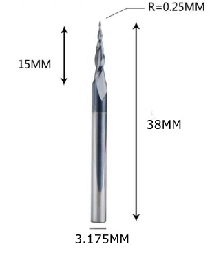 

Фреза конусная для ЧПУ R0,25-D3,175-L38-l15