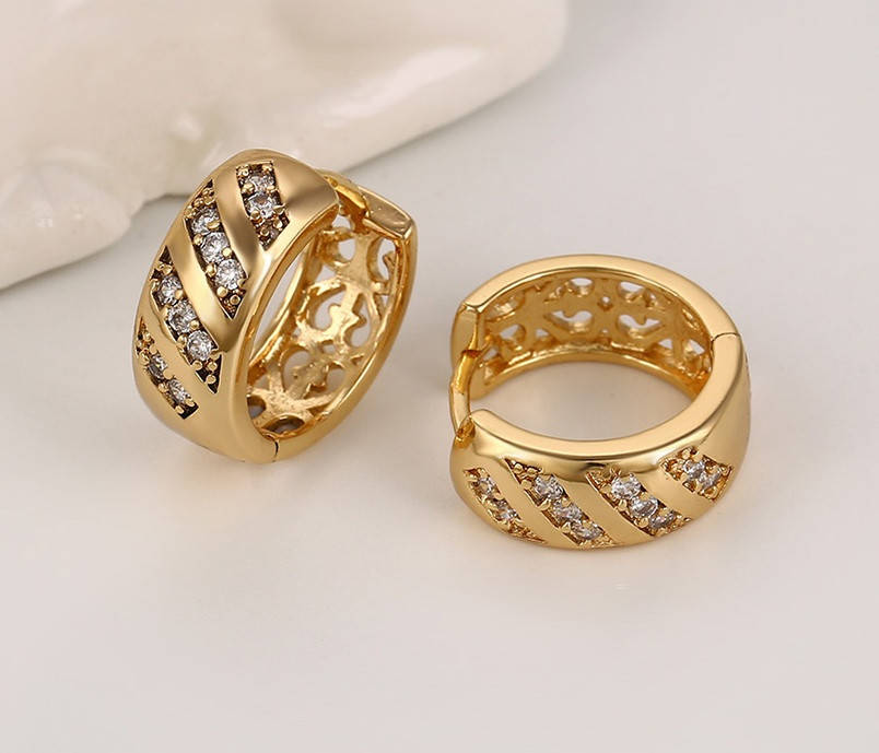 

Серьги позолоченные, четыре дорожки циркония, Xuping, 18К