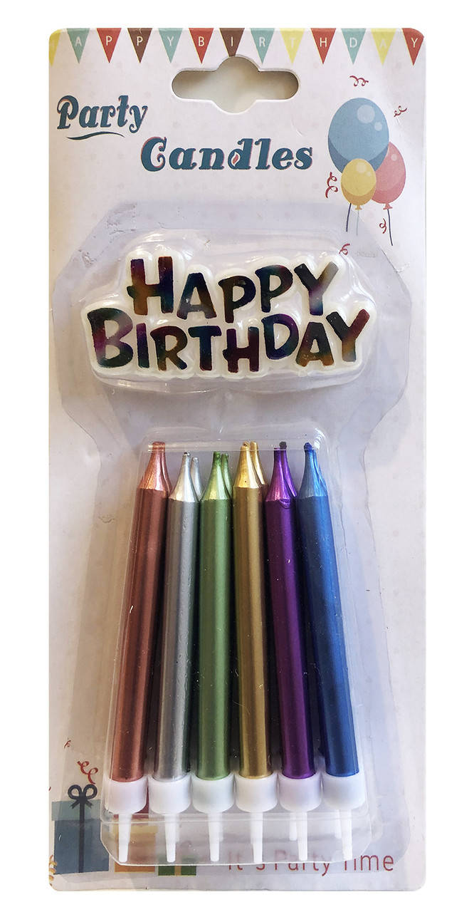 

Свечи для торта хром ассорти с надписью Happy Birthday