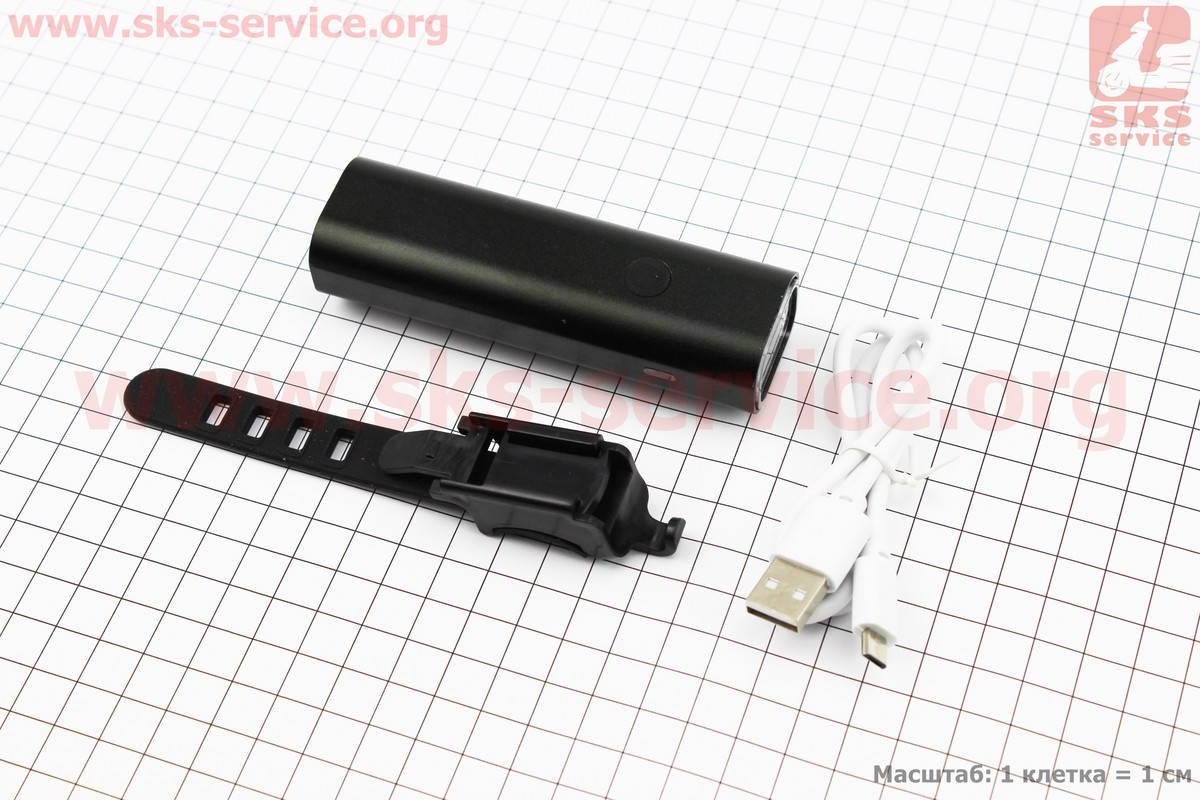 

Фонарь передний 1 диод 400 lumen алюминиевый, Li-ion 3,7V 2000mAh зарядка от USB, влагозащитный, черный EOS200