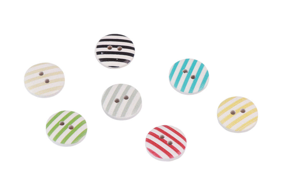 

Пуговица деревянная круглая "Полоска принт", 15 мм, ассорти