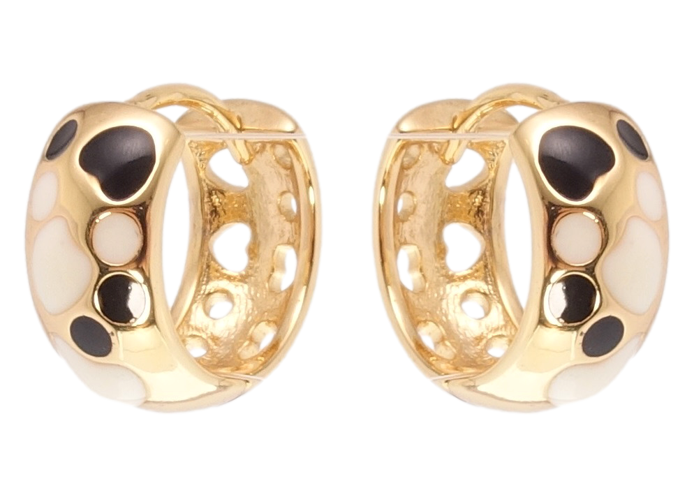 

Серьги Xuping Позолота 18K колечки "Декоративный орнамент черно-белой эмалью"