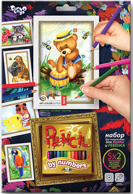 

Раскраски по номерам Pencil by nombers 5 рисунков. Мишка PBN-01-08 Danko-Toys Украина