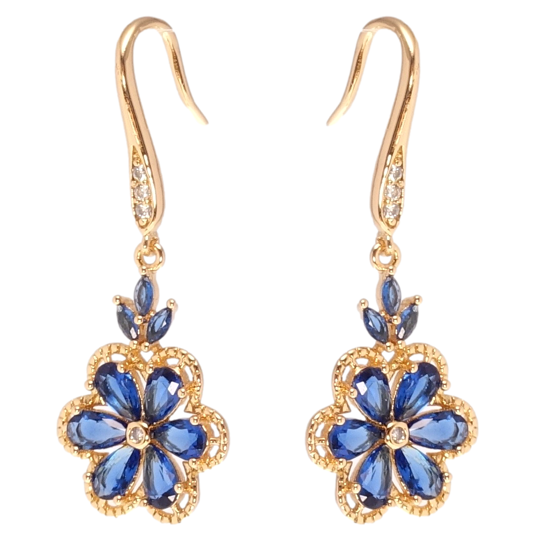 

Серьги Xuping Позолота 18K подвески французский замок "Цветочки инкрустация синими фианитами"