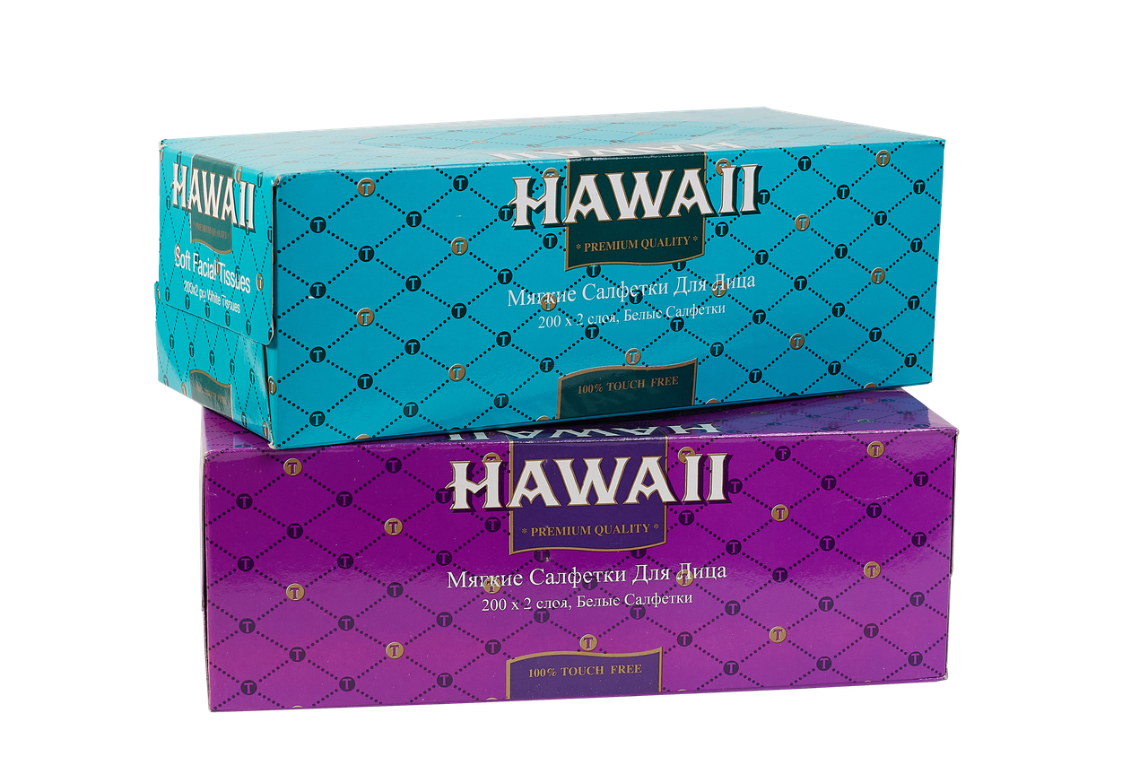 

Салфетки HAWAII для лица, 200х2-шаровые белые в коробке, 100% Touch Free
