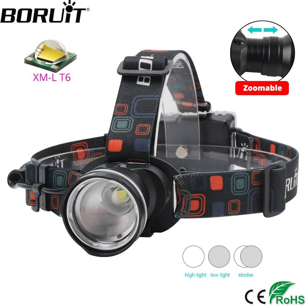 

Налобный фонарь с зумом для рыбалки и охоты BORUIT RJ-2166 Black 3*AA, LED T6, Черный
