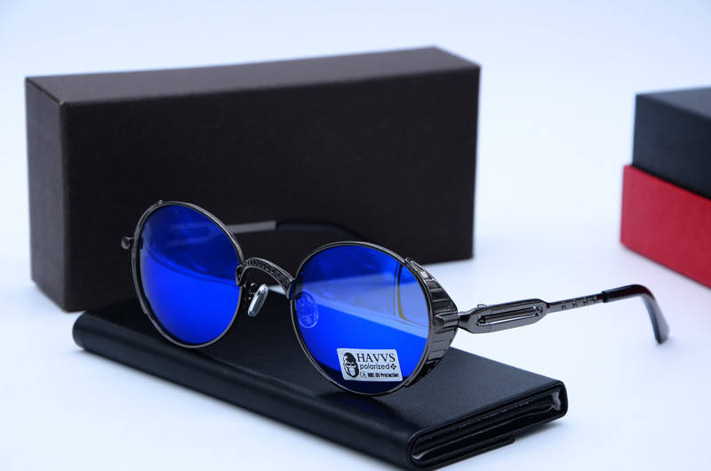 

Мужские солнцезащитные круглые очки Havvs 68003 син, Черный