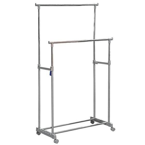 

Двойная стойка вешалка напольная на колесиках, Черный