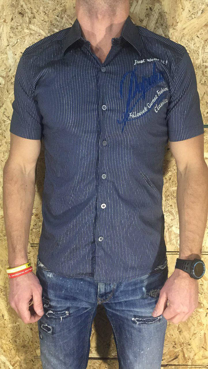 

Рубашка мужская синяя с коротким рукавом L.XL LV-205, Синий