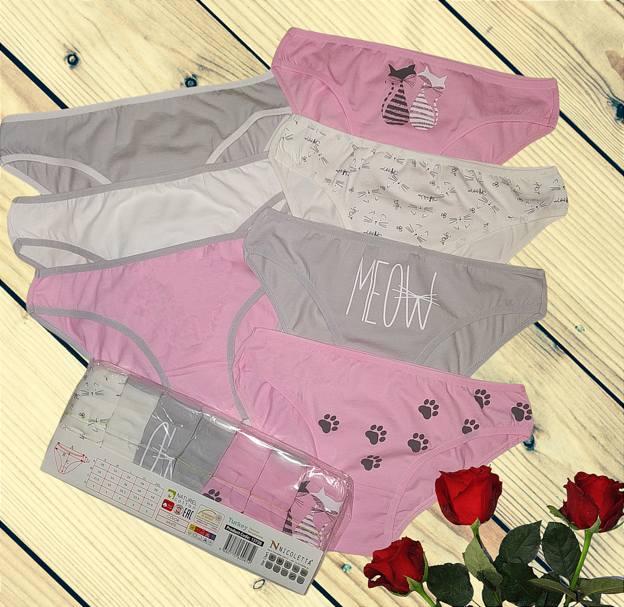 

Женские трусики набор "недельки" Nicoletta 7 шт в упаковке Размеры L, Молочный