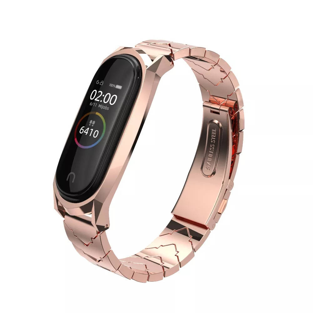 

Железный нержавеющий браслет Mijobs для Xiaomi mi band 3/4/5/6 . Красное Золото
