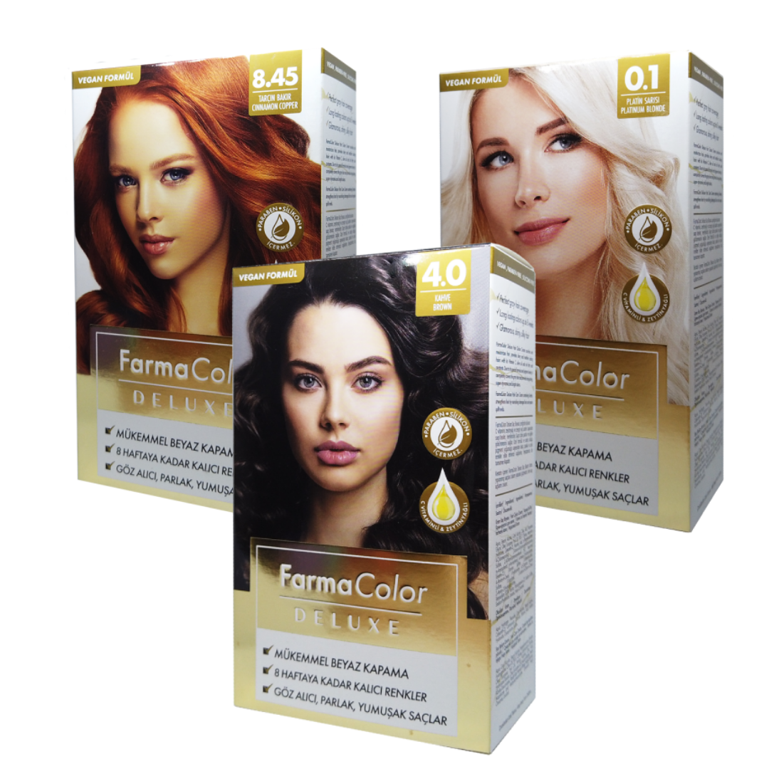 

Крем-краска для волос FarmaColor Deluxe стойкость до 8 недель, с кератином, маслами