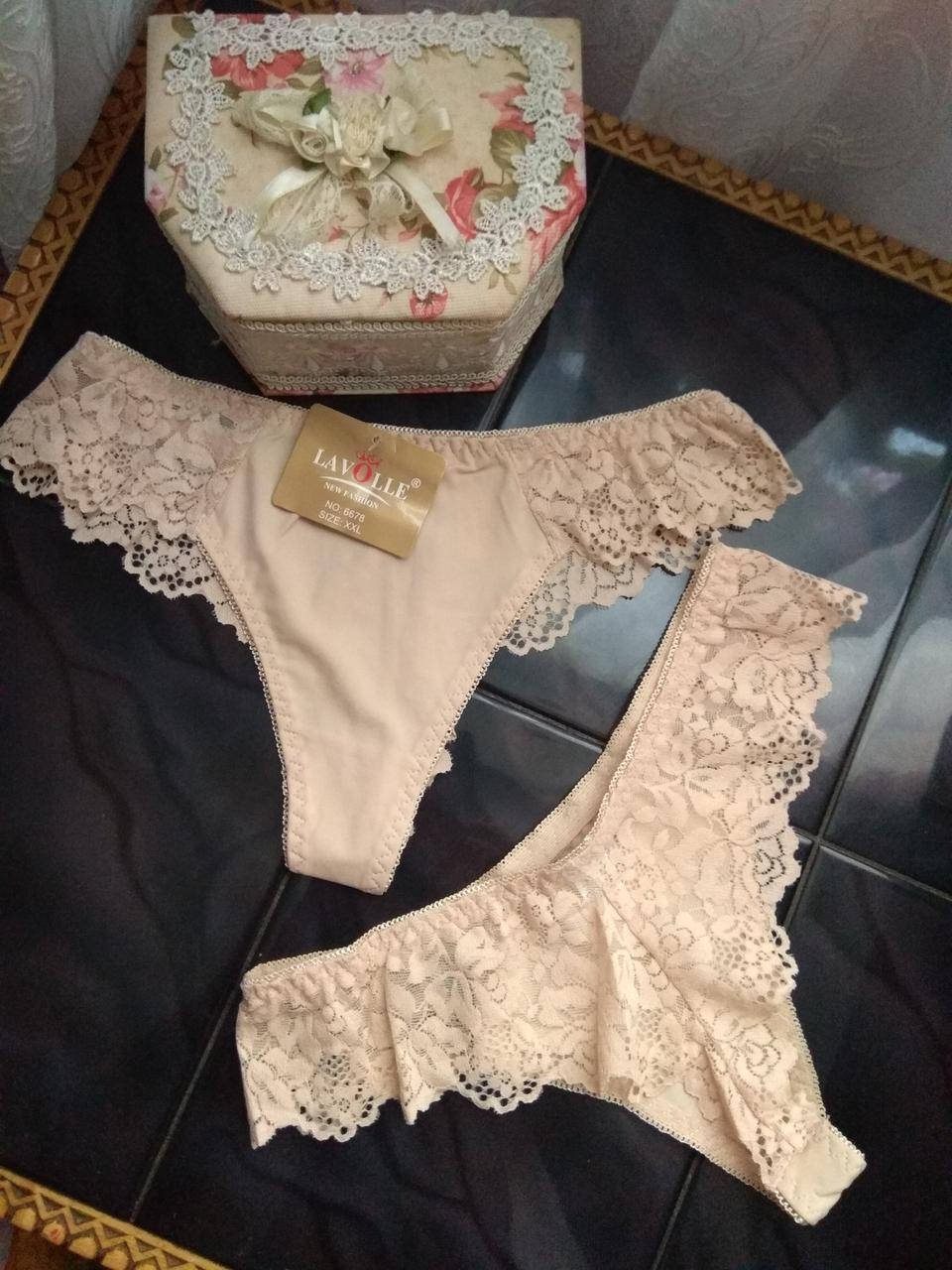 

Л-Хл Кружевні трусики бразиліана Lavolle беж, Бежевый