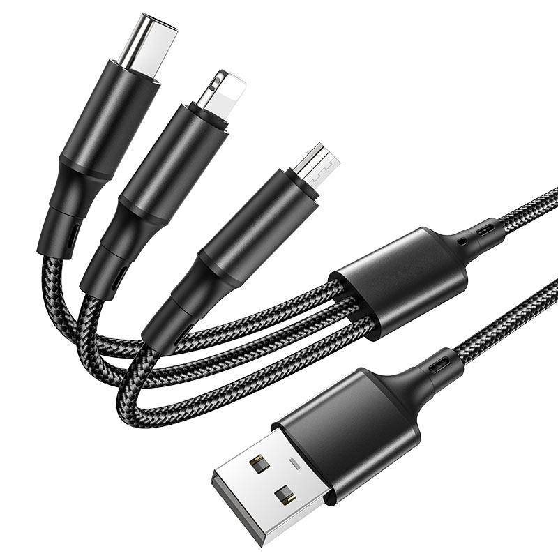 

Кабель Borofone BX-50 3 в 1 (microUSB / Lightning / Type-C), 1 метр черный