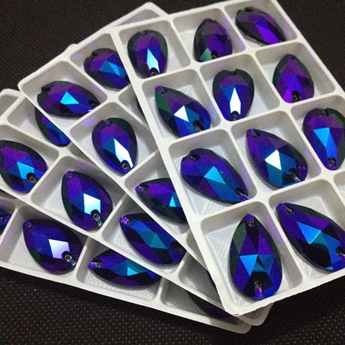 

7х12мм. Капли пришивные Black AB стекло, Черный