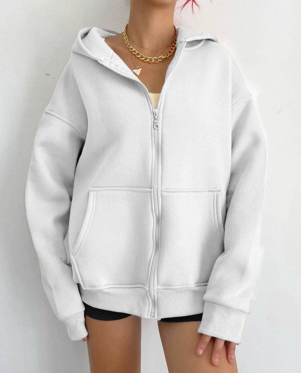 

Женское оверсайз худи на молнии с капюшоном, в расцветках Белый, 42/44