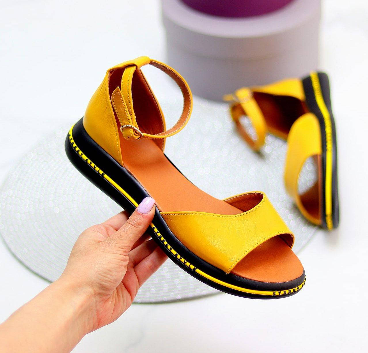 

Босоножки женские летние на низком ходу желтые натуральная кожа 36-40р 36