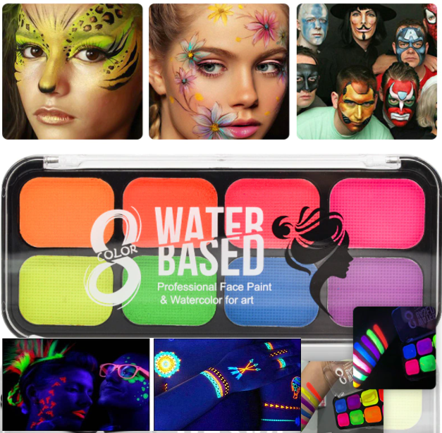 

Аквагрим, Светящиеся неоновые краски, светятся в ультрафиолете в темноте, 8 цветов палитра