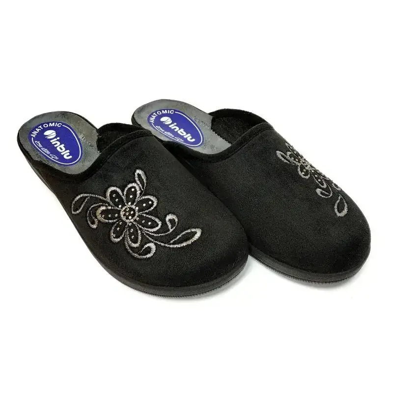 

Женские домашние тапочки Inblu на танкетке комнатные черные вышивка СL-6B 40 (25 см), Черный