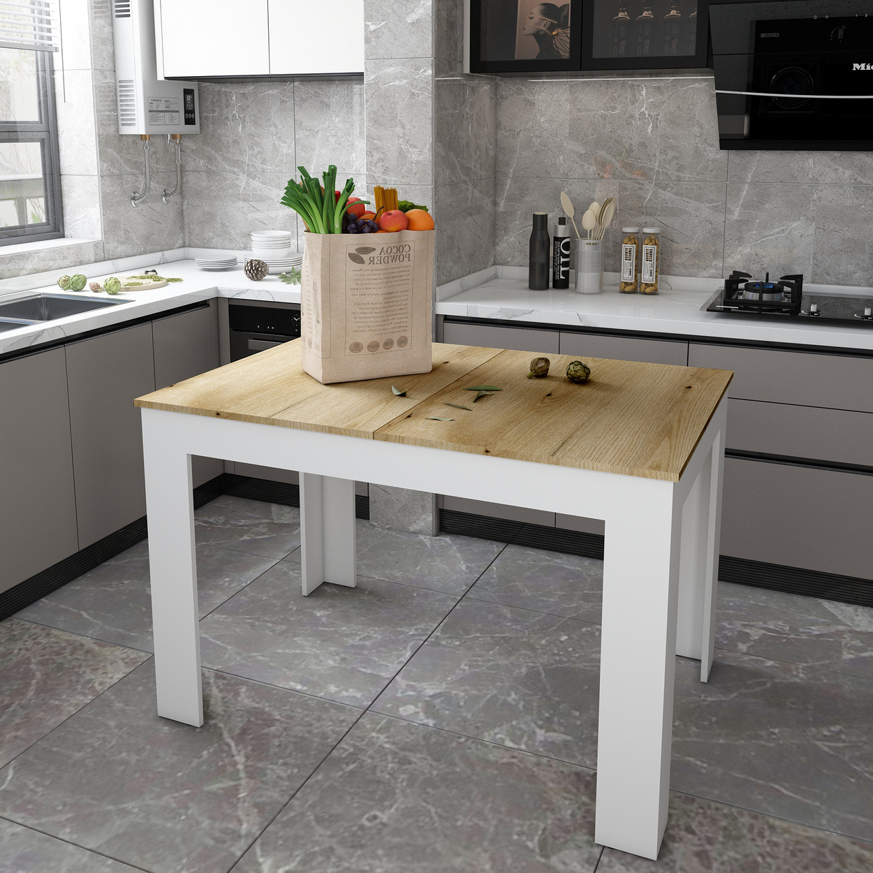 Столовий стіл Doros Флінт Білий/Дуб Артізан 120(170)х80х78 (41510130)