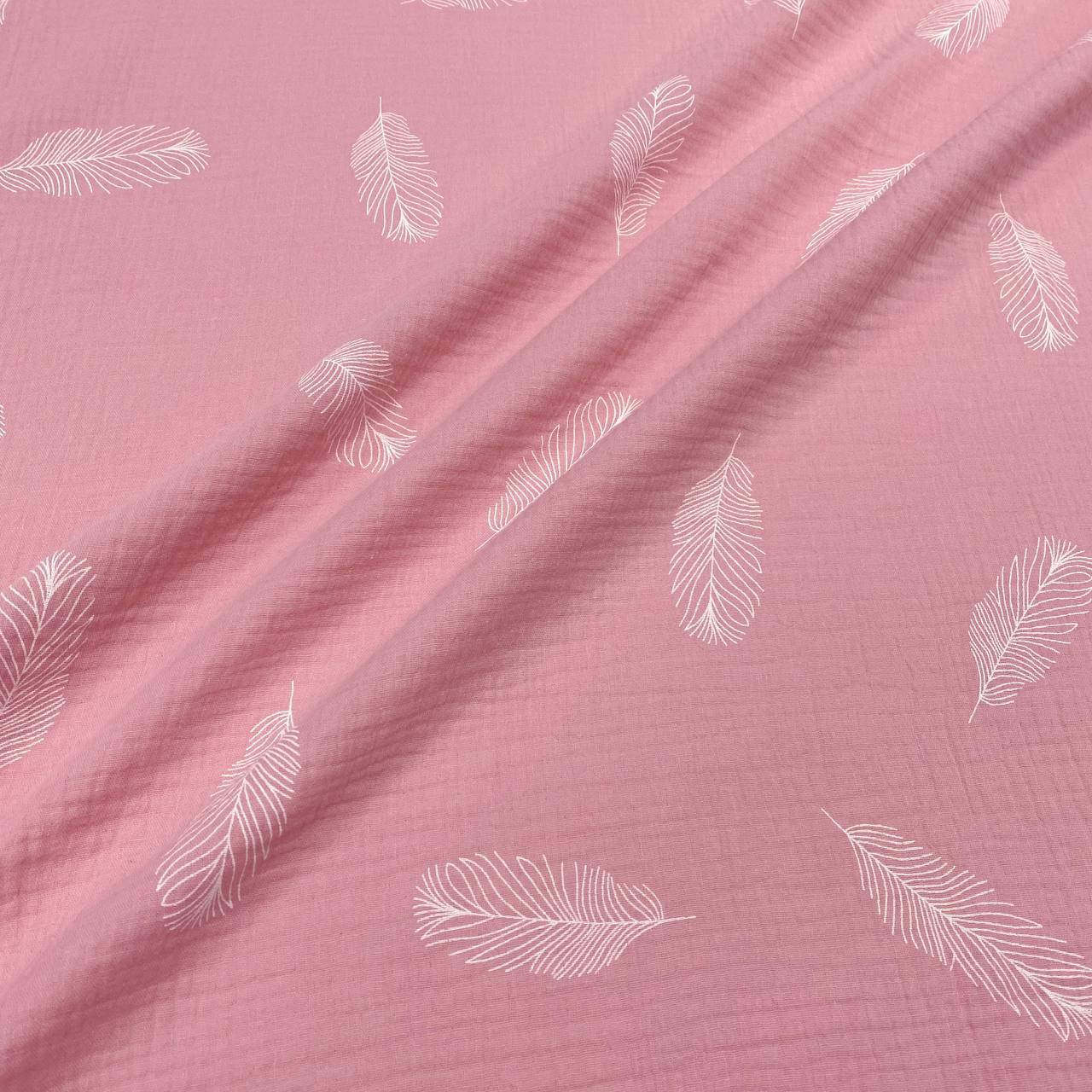 

Муслин жатый 2-х "Перышки крупные на коралловом" 135 см, Коралловый