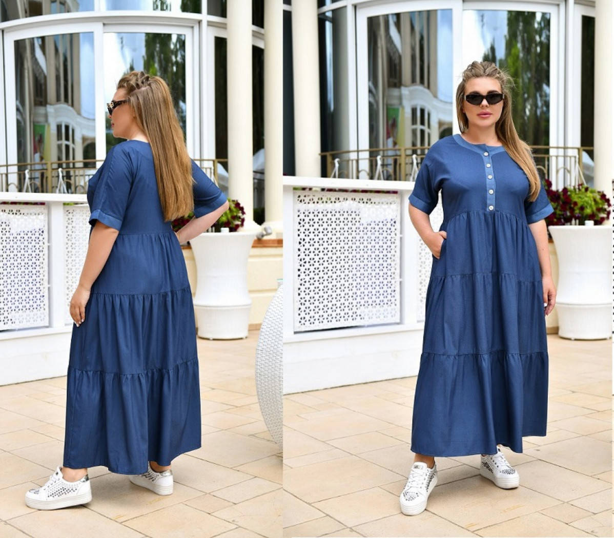 

Джинсовое длинное платье свободного фасона, с 48-74 размер