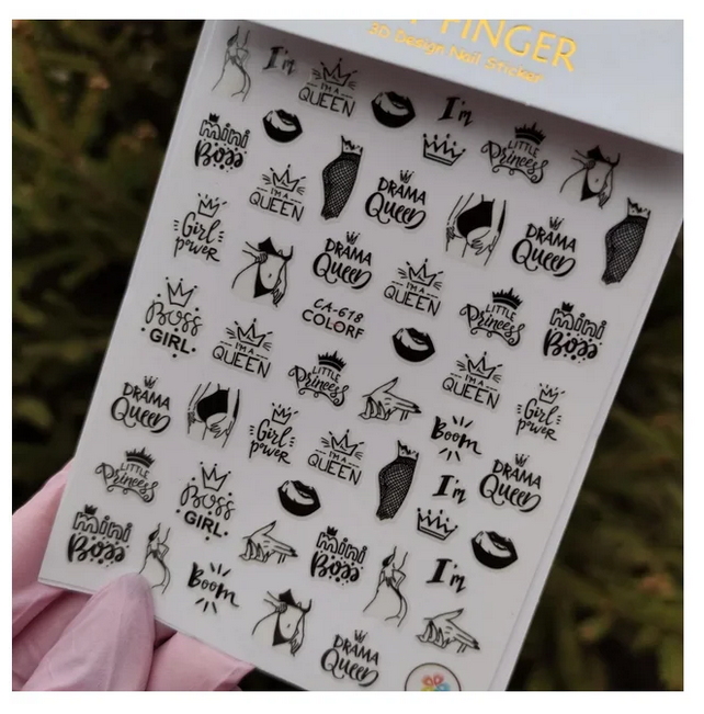 

Наклейки для дизайна ногтей надписи, губы, девушка СА №618 1шт, Золотистый