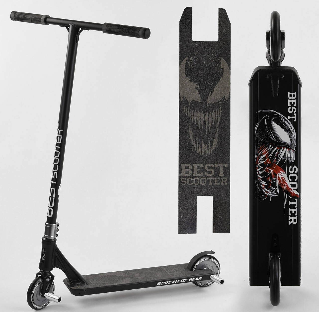 

Самокат трюковой с пегами Черный Веном Best Scooter HIC-система колеса 12 см алюминиевый диск и дека 61375