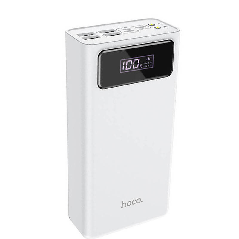 

Потужний Повербанк з ліхтарем HOCO LED J65A 40000mAh |4USB/Lightning/Type-C, 2A| Білий
